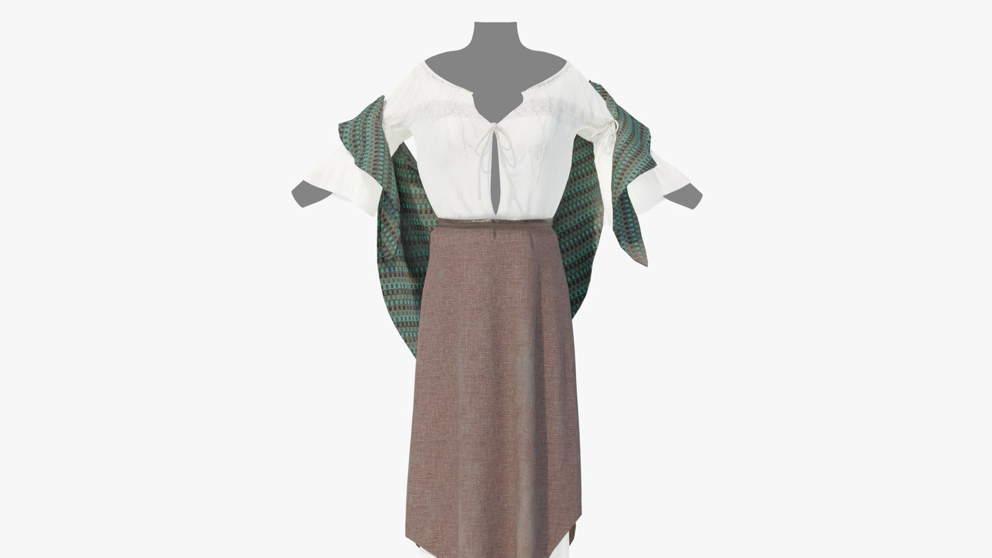 Medieval peasant waterer clothes for female 3d model for Blender and OBJ with lowpoly and PBR textures