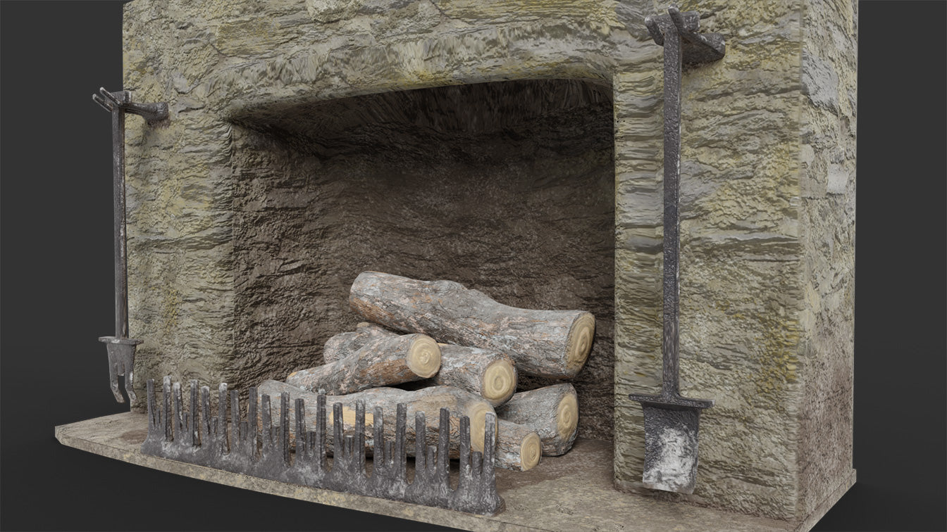 Stone fireplace medieval 3d model blender obj