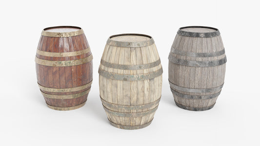 Medieval barrel 3d model Blender OBJ with PBR textures and low-poly