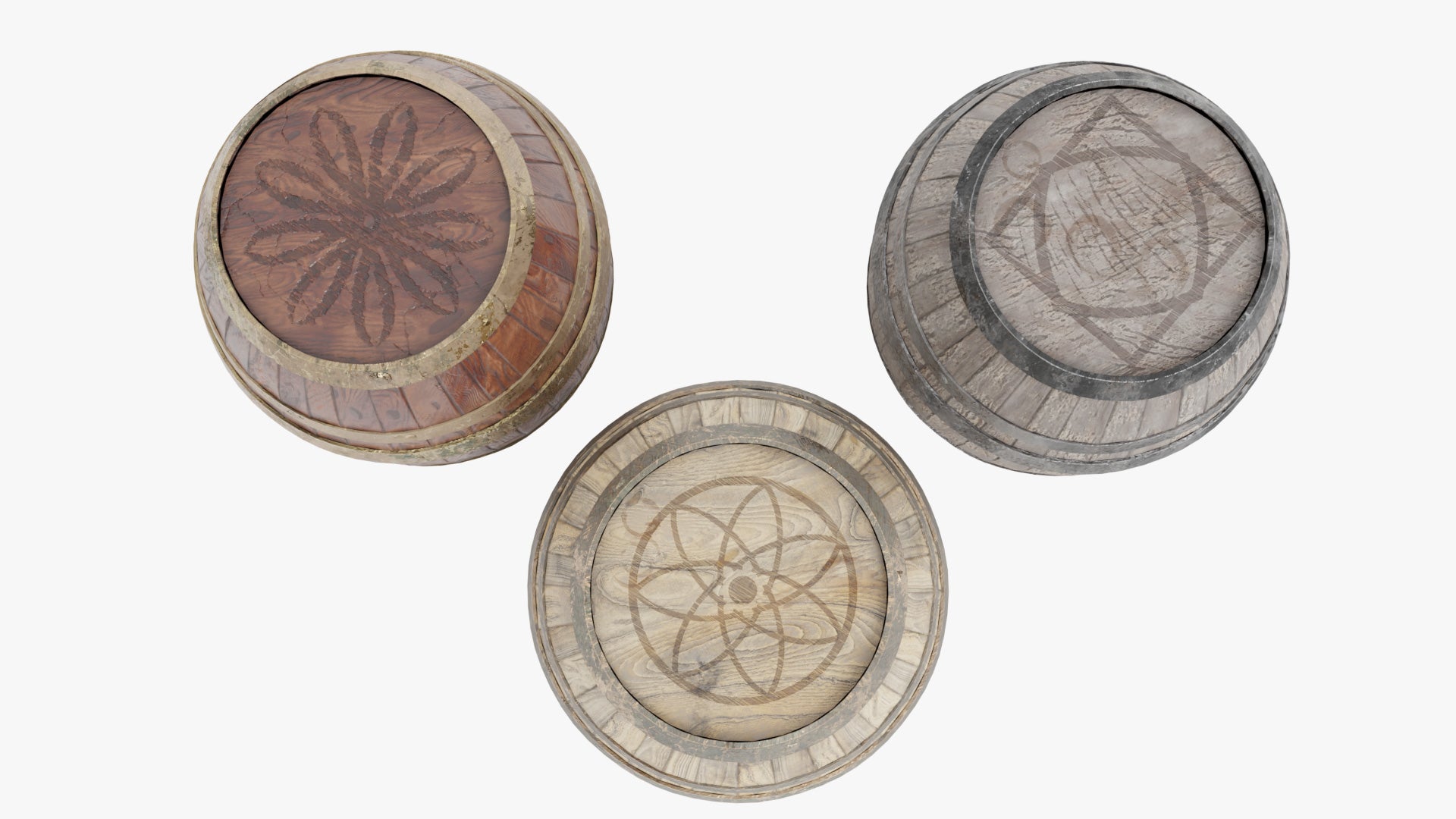 Medieval barrel 3d model Blender OBJ with PBR textures and low-poly