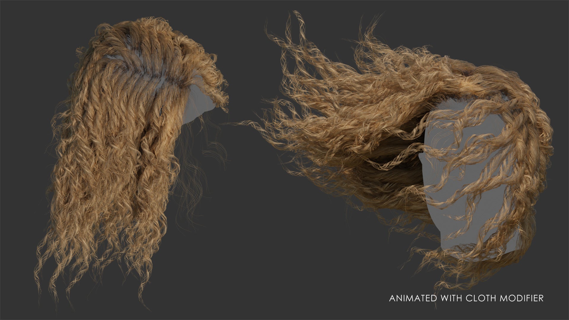Medium curly hair animated with cloth modifier mesh cards 3d model for Blender and OBJ with PBR textures