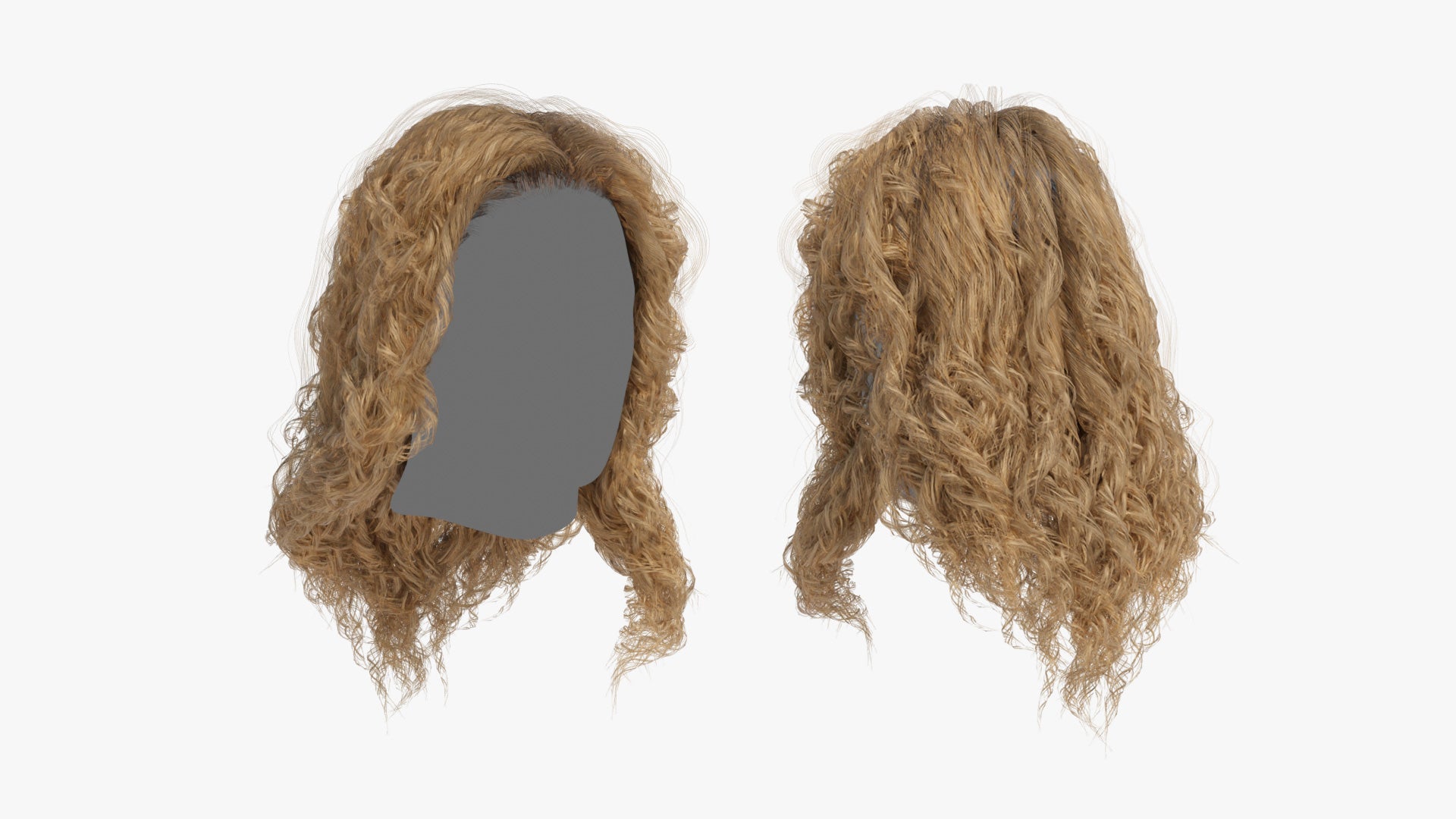Medium curly hair mesh cards 3d model for Blender and OBJ with PBR textures