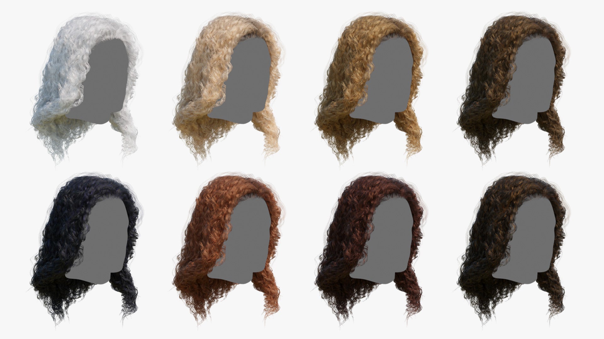 Medium curly hair mesh cards 3d model for Blender and OBJ with PBR textures