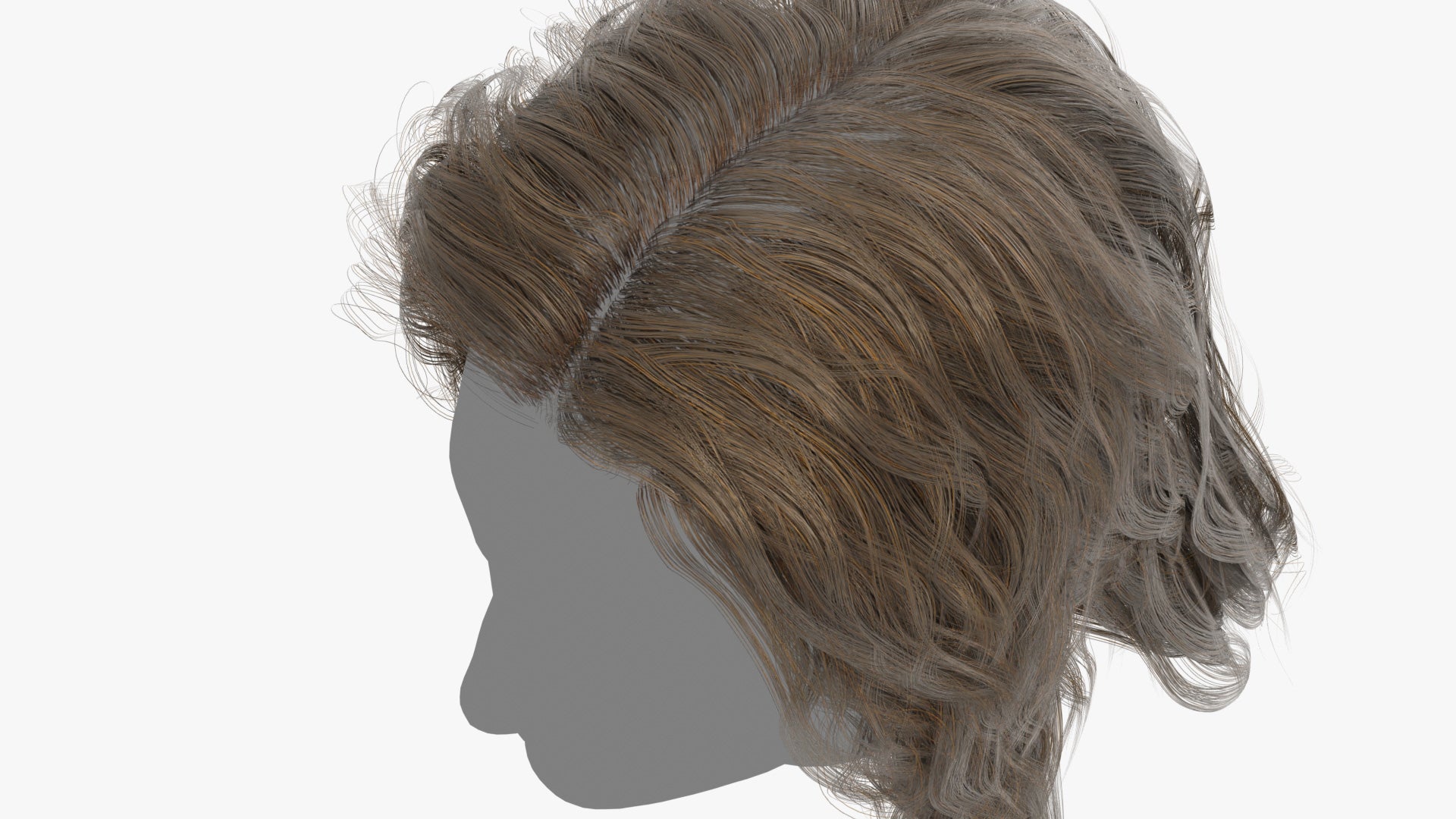 Medium hair mesh cards 3d model realistic for Blender and OBJ with PBR textures and low poly count with perfect roots