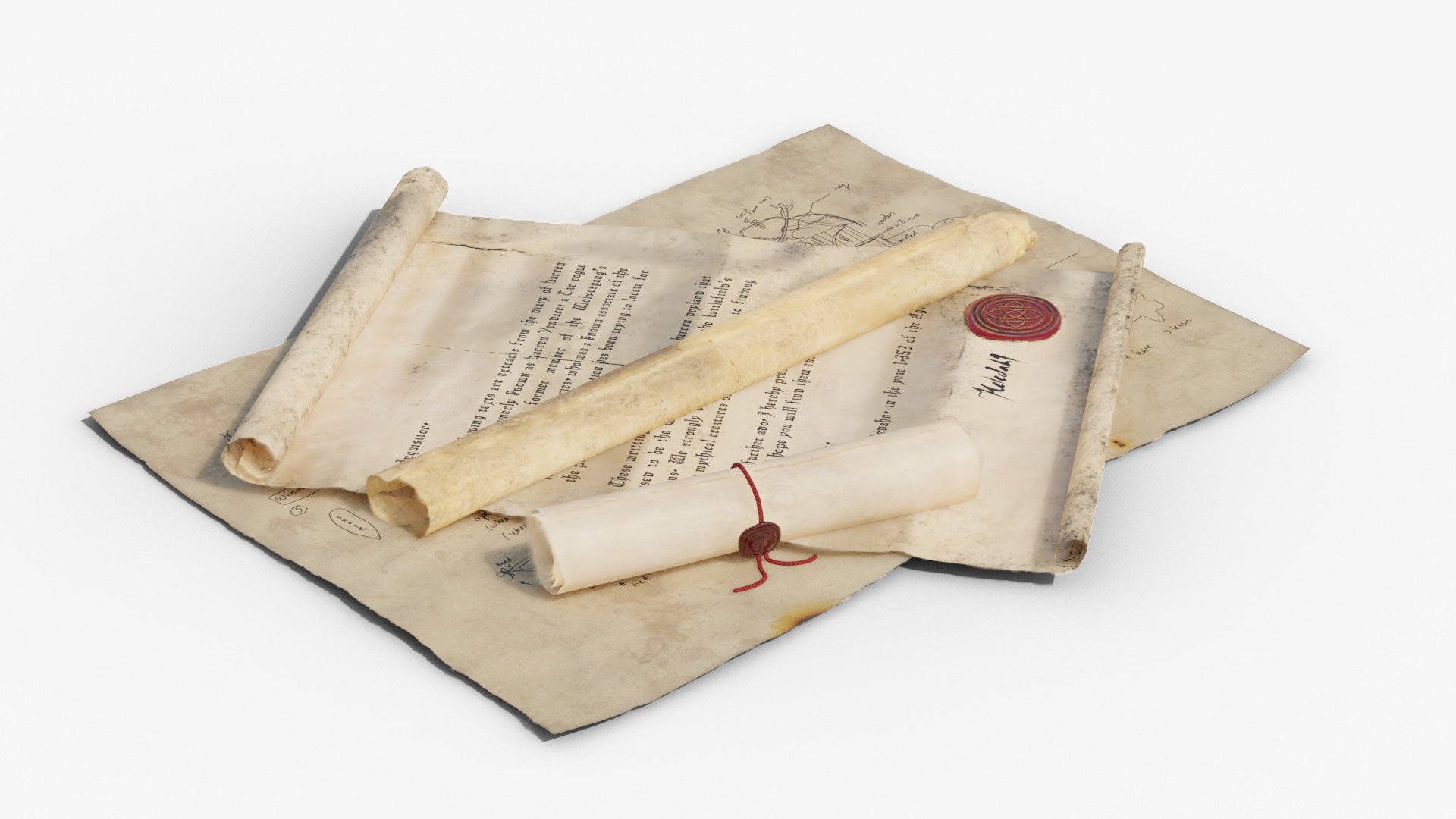 parchment rolls papyrus letters and maps medieval fantasy 3d model blender obj
