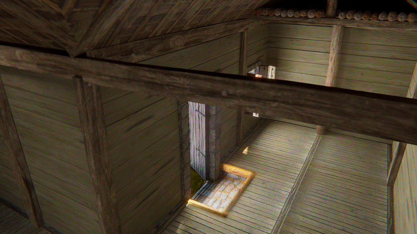Medieval log house cabin L shape low poly 3d model for Blender and OBJ with PBR textures