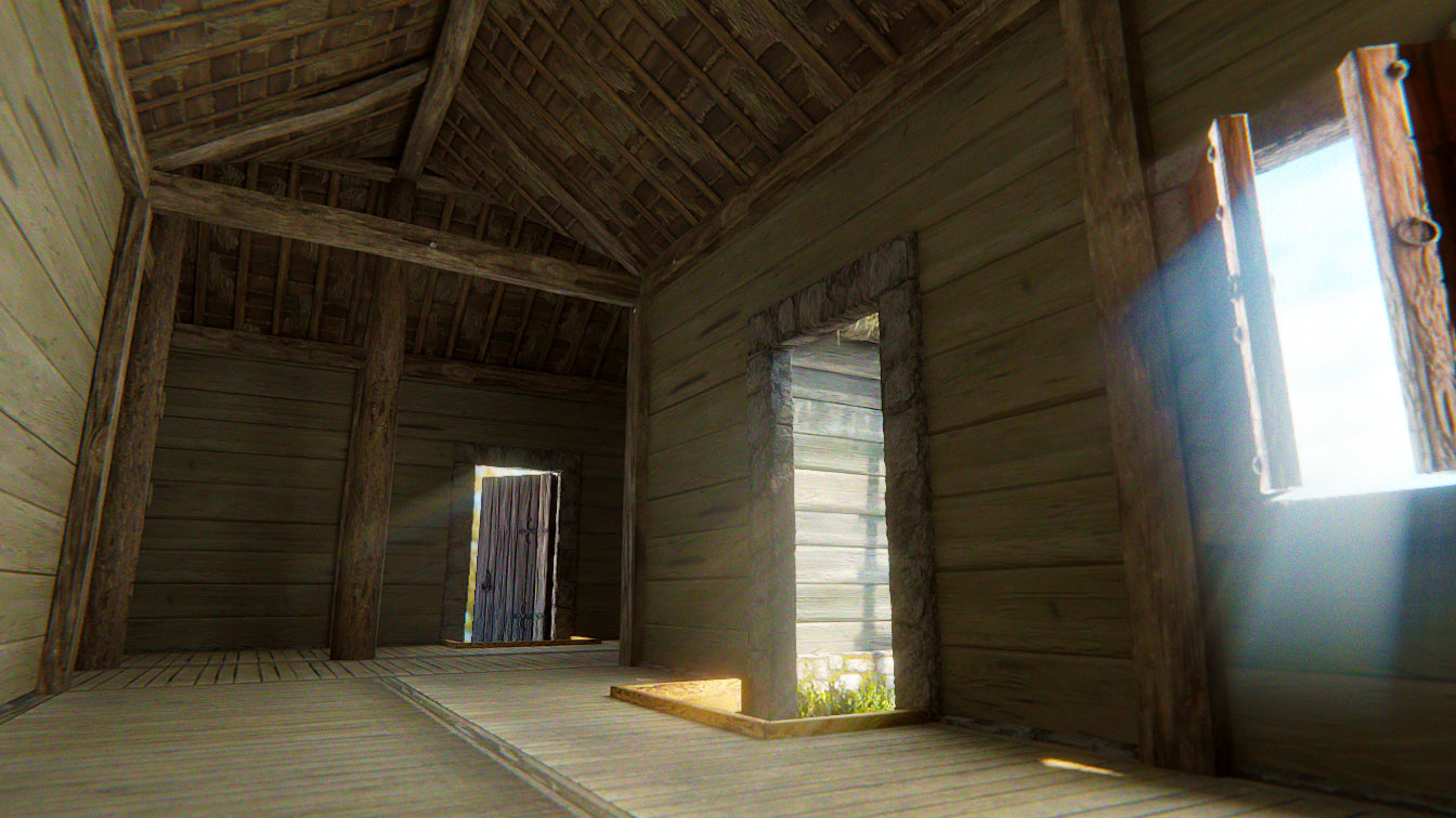 Medieval log house cabin L shape low poly 3d model for Blender and OBJ with PBR textures