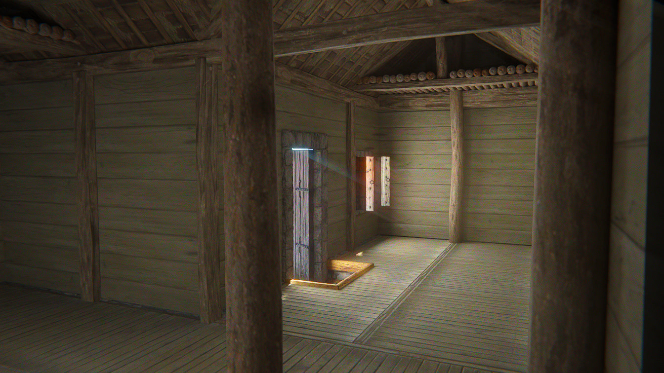 Medieval log house cabin L shape low poly 3d model for Blender and OBJ with PBR textures