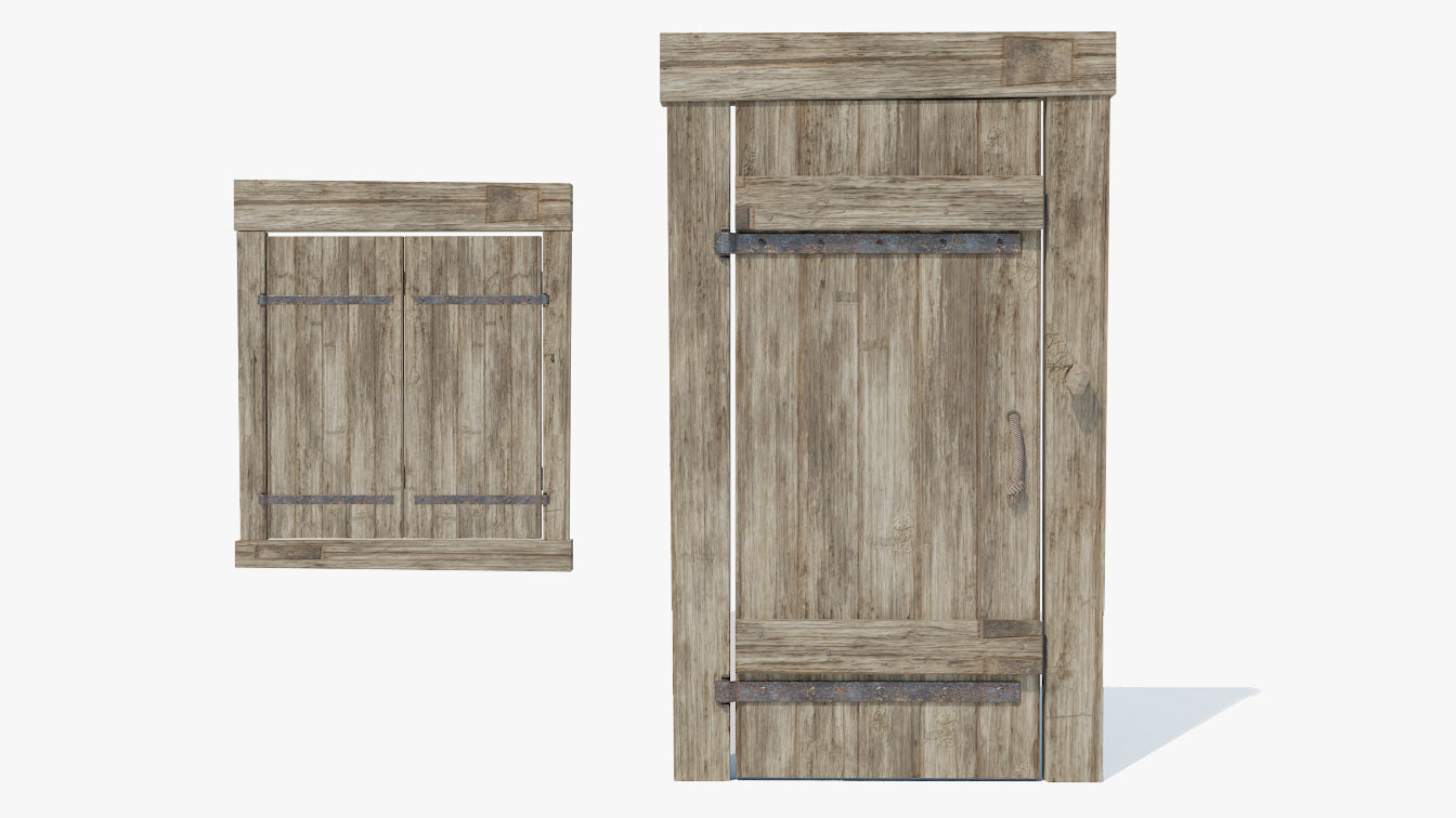Medieval door and window 3d model for blender and obj with PBR textures
