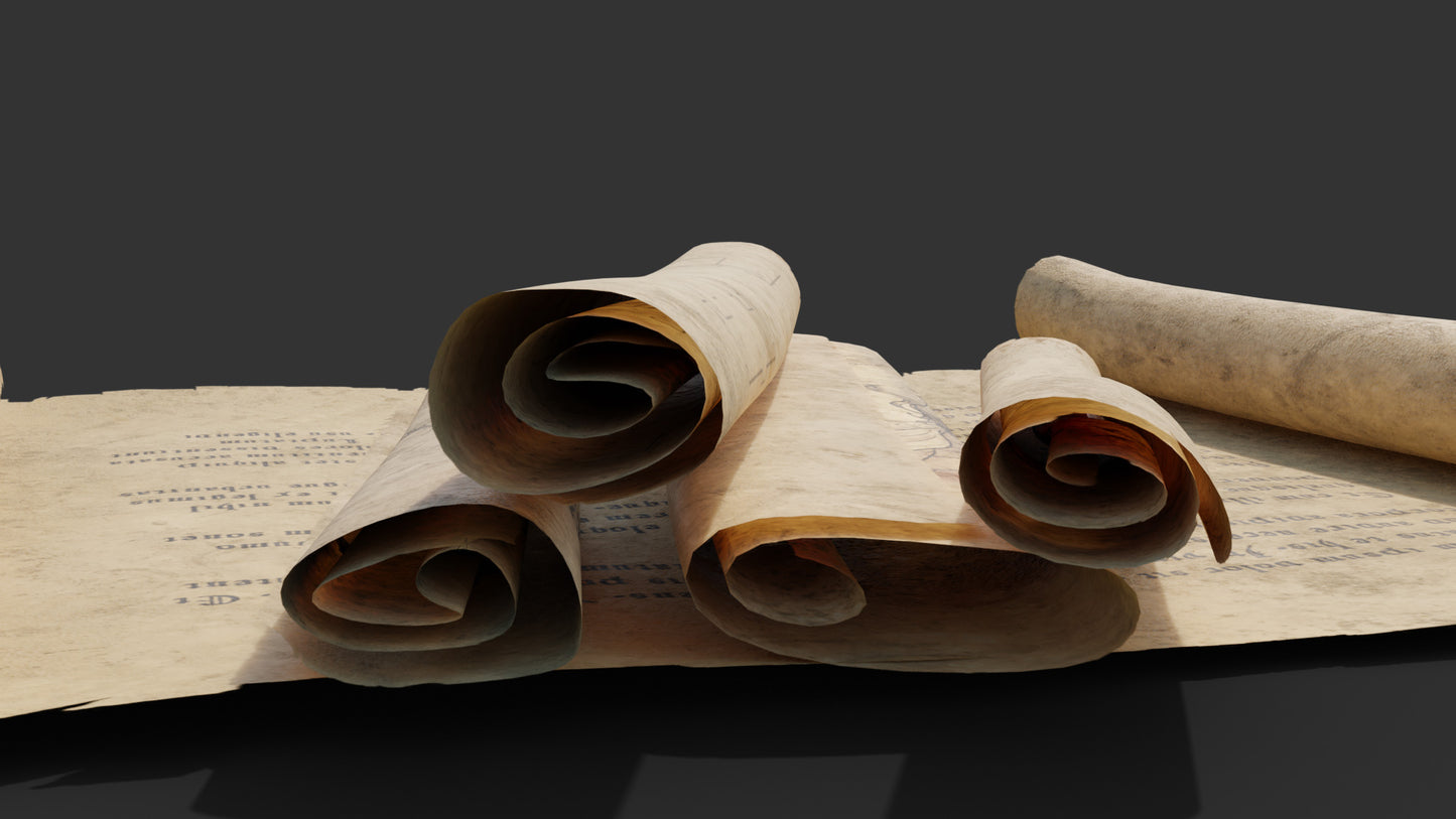 parchment rolls papyrus letters and maps medieval fantasy 3d model blender obj
