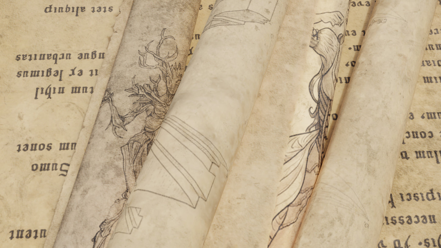 parchment rolls papyrus letters and maps medieval fantasy 3d model blender obj