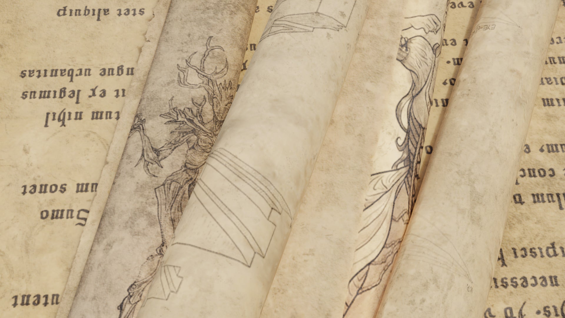 parchment rolls papyrus letters and maps medieval fantasy 3d model blender obj