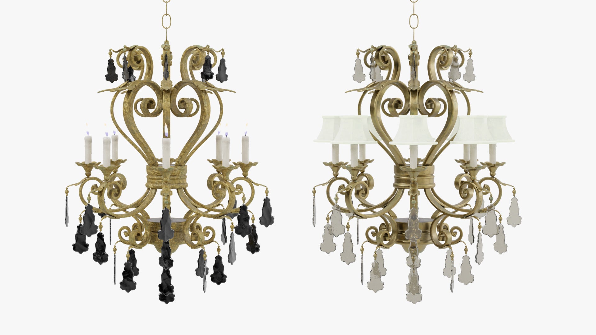 Victorian Gothic chandelier with glass pendants 3d model for Blender and OBJ with PBR textures