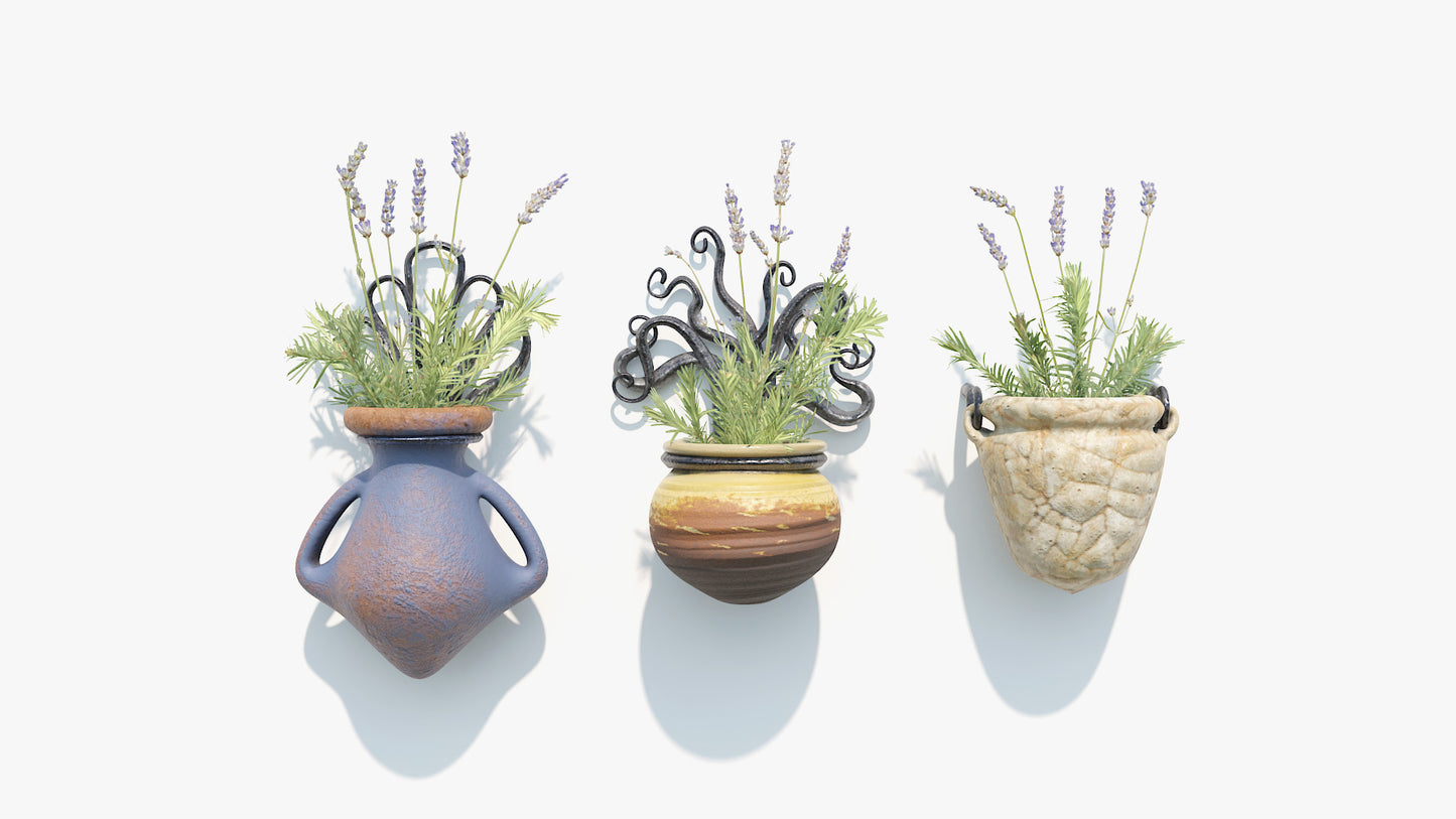 design wall planter octopus and shell with lavender 3d model blender obj pbr lowpoly