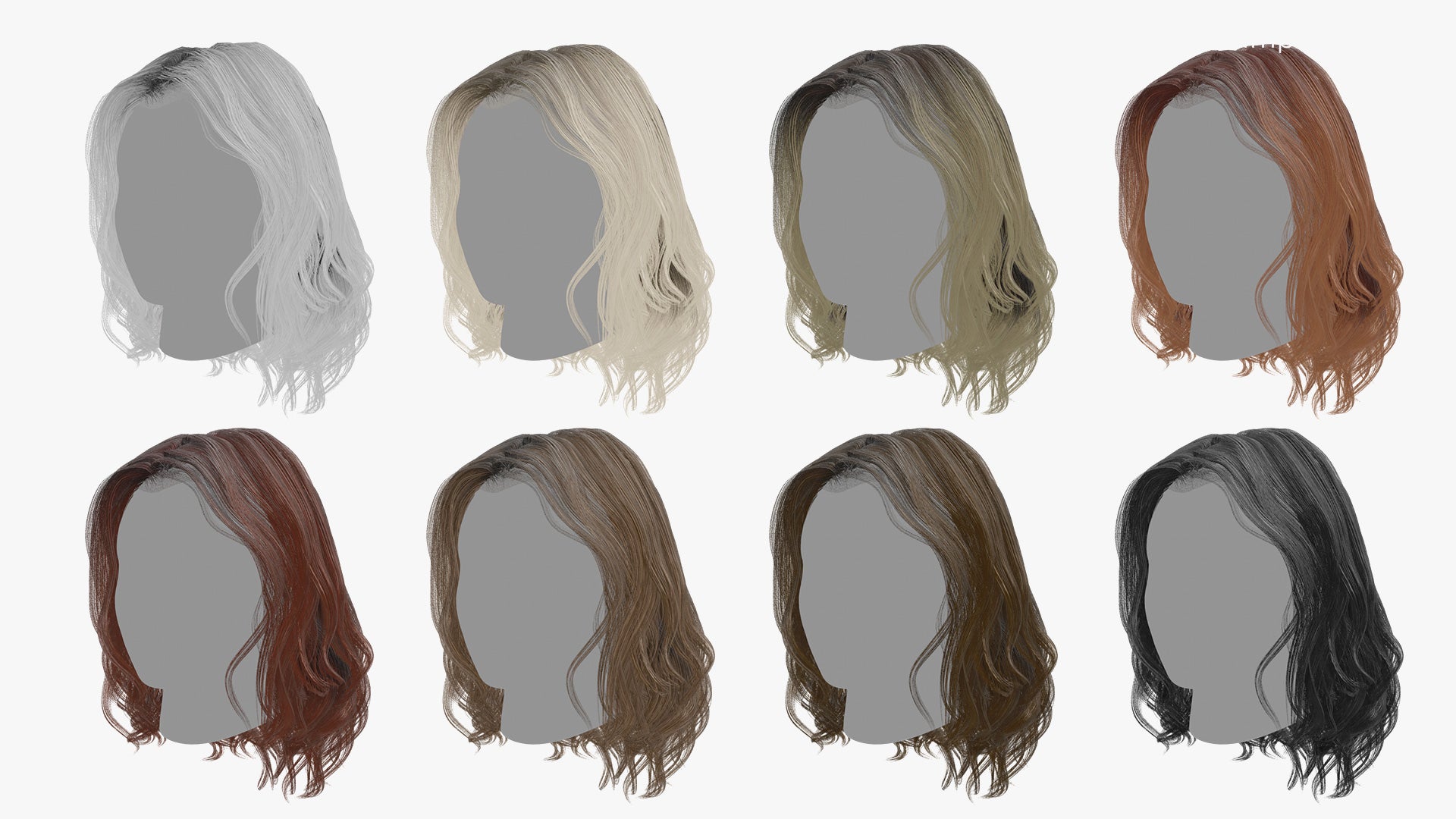 Real-time 3D hair mesh cards short wavy curls for Blender and OBJ with PBR textures
