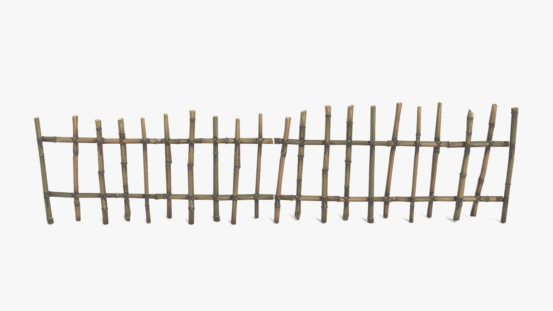 Japanese style bamboo fence 3D model, low-poly and PBR textures, is modular and can be shaped through a curve modifier