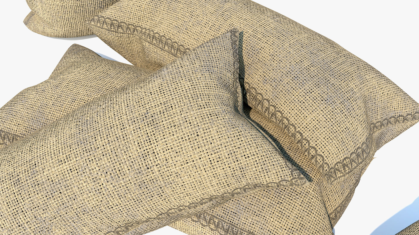 Burlap sacks for grain or merchants, 3D model for Blender and OBJ with lowpoly and PBR textures by Heledahn