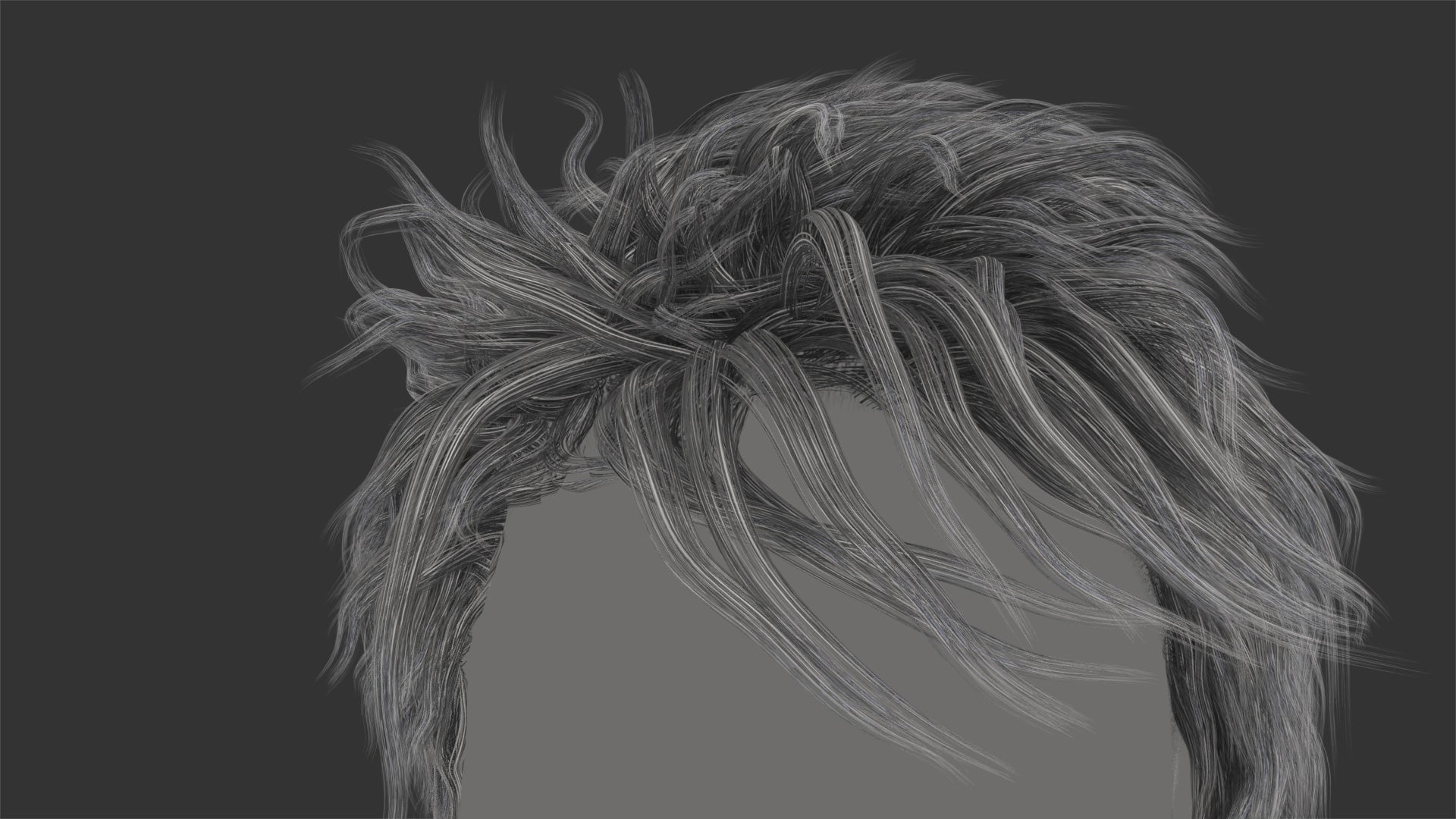 3d model of a cool and messy hair style, made with mesh cards, low polycount, and PBR textures
