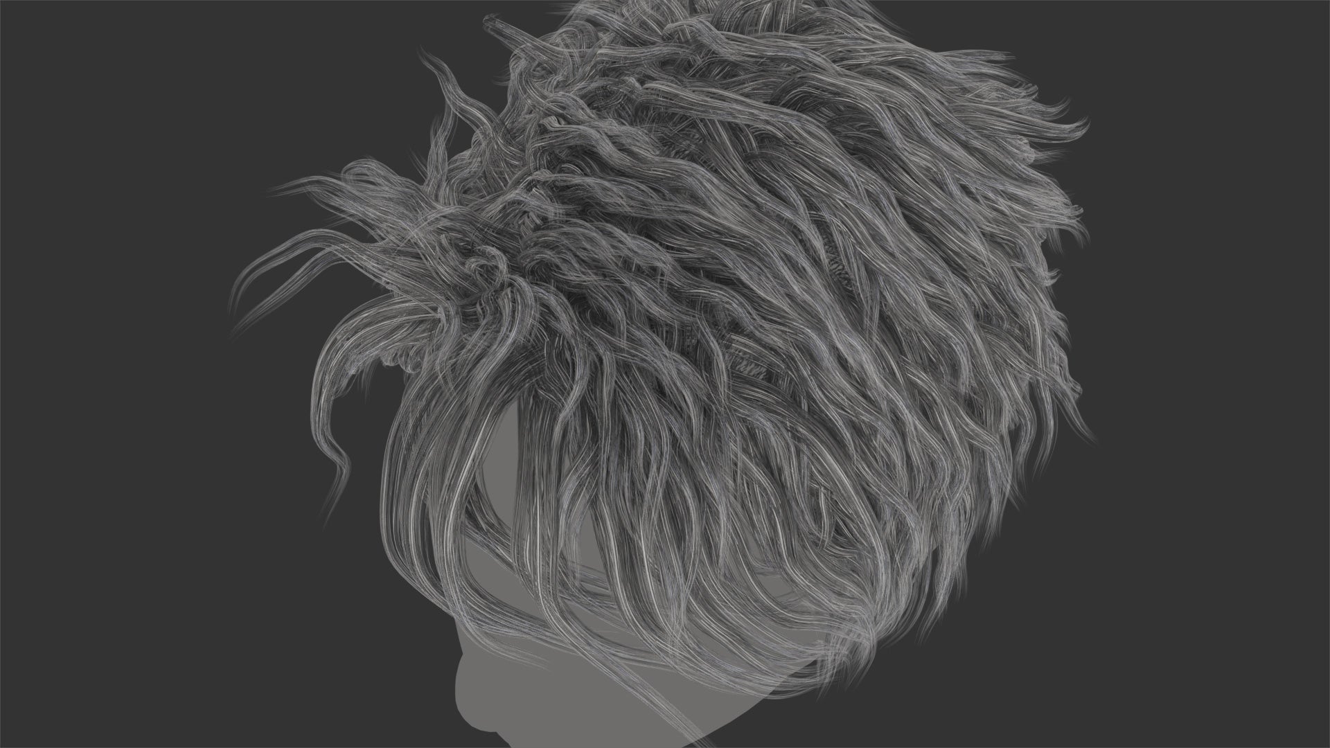 3d model of a cool and messy hair style, made with mesh cards, low polycount, and PBR textures