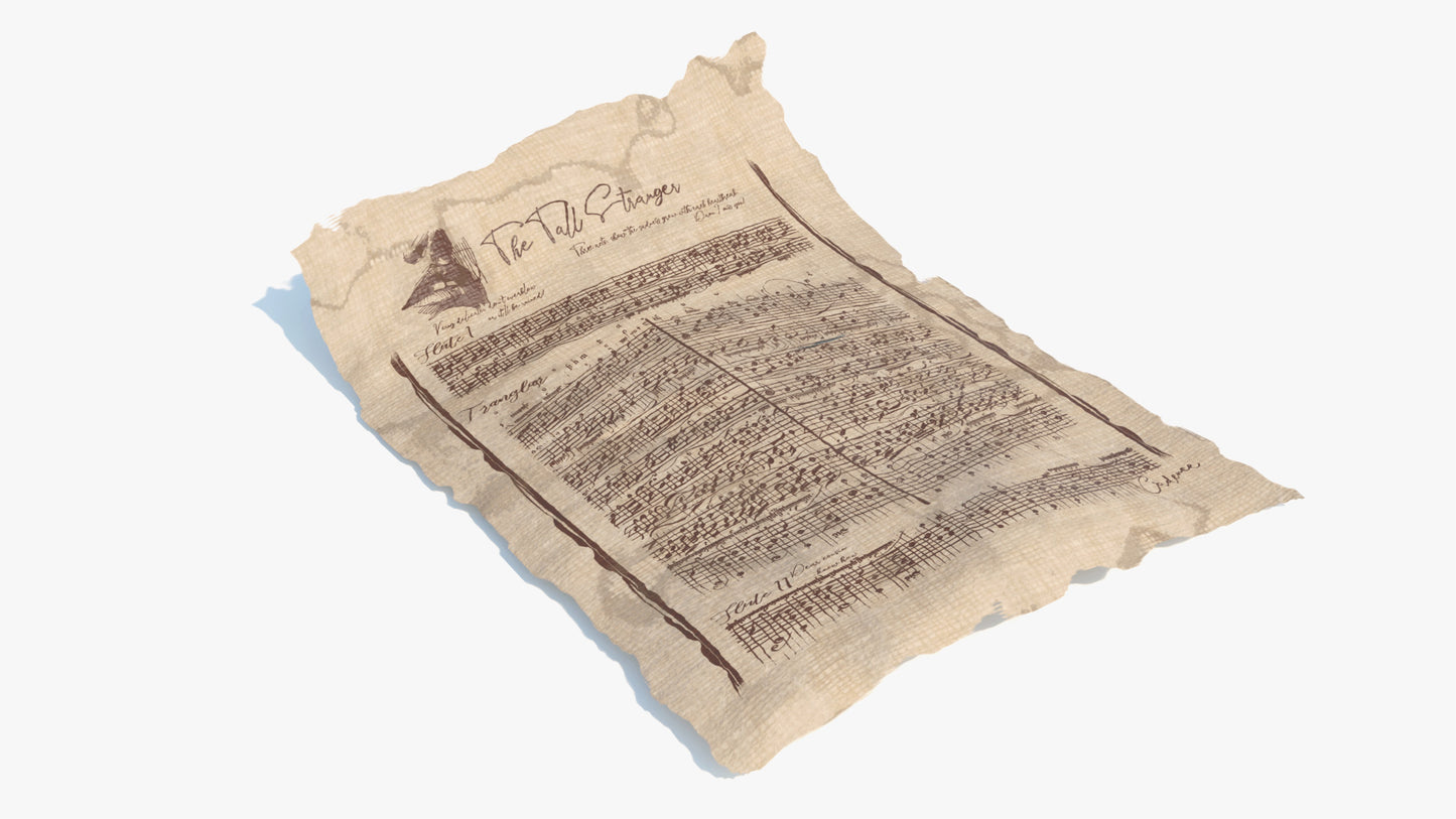 3D model of a parchment with the music score for a fantasy instrument