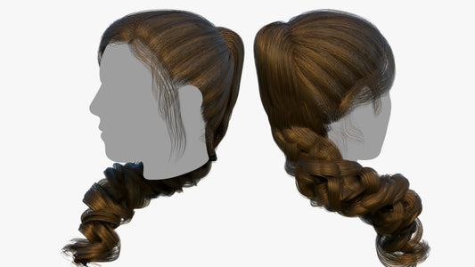 Curly long ponytail game ready 3D model blender OBJ