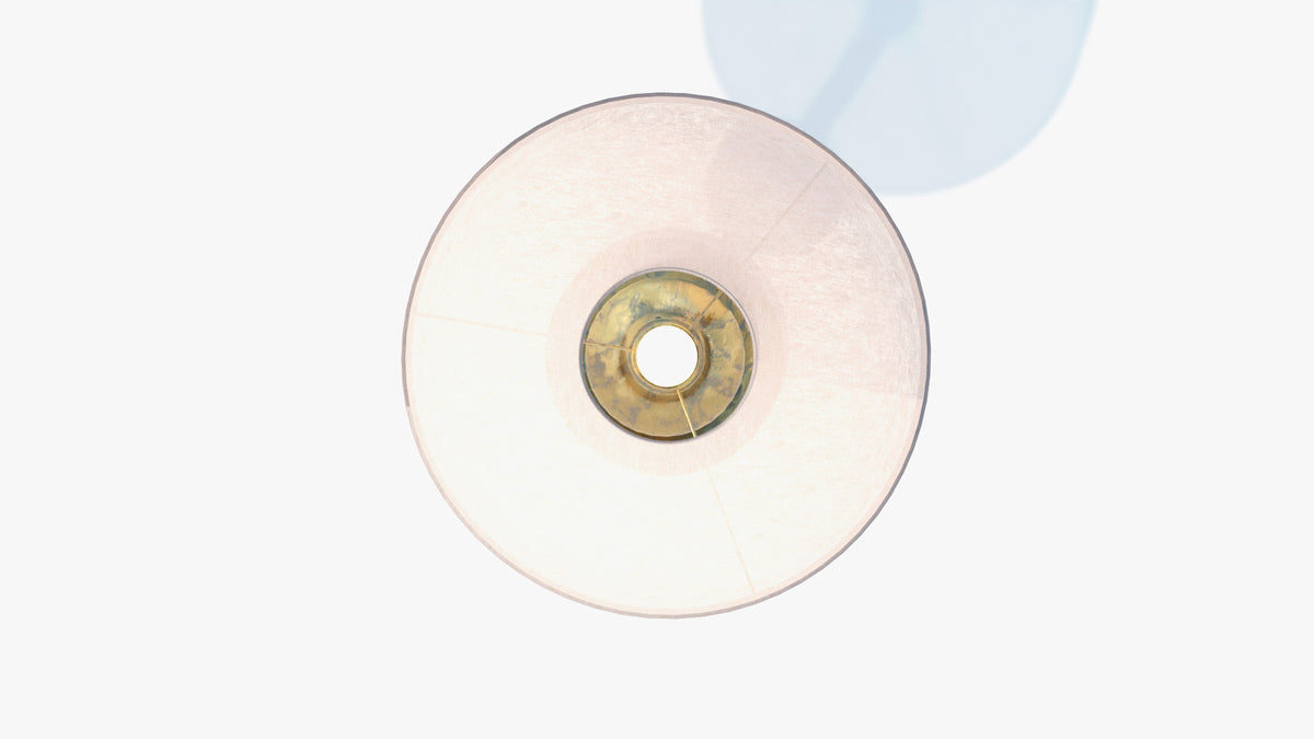 Top-down view of an Edwardian table lamp 3D model showing the round linen shade and the brass socket opening
