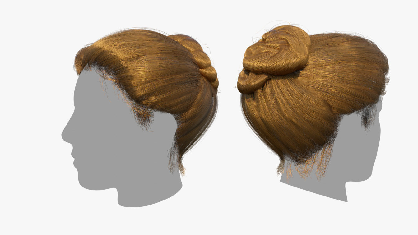braid bun game ready hair 3D model blender pbr rigged obj