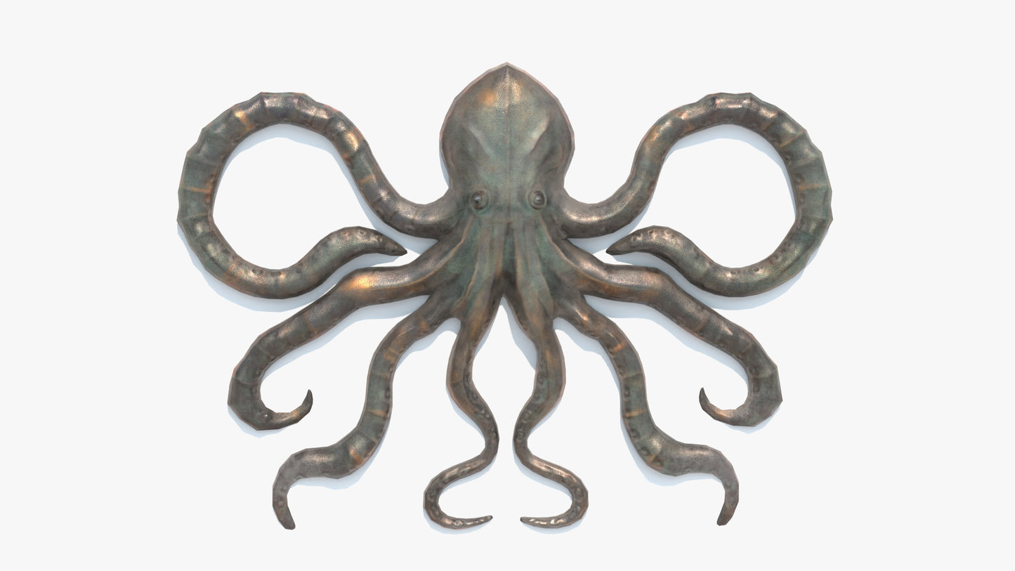 Bronze octopus sculpture on a white background, 3D model, game asset, pbr