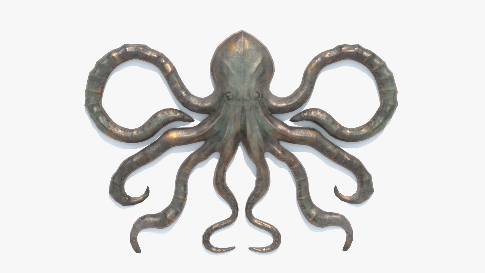 Bronze octopus sculpture on a white background, 3D model, game asset, pbr