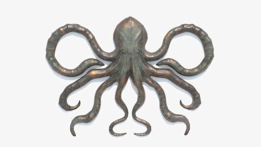 Bronze octopus sculpture on a white background, 3D model, game asset, pbr