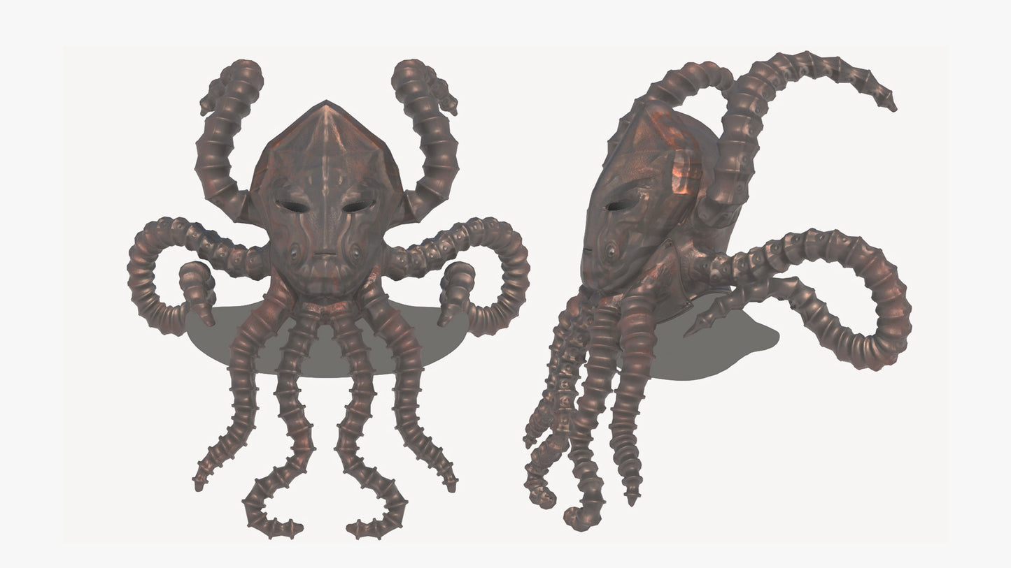 Medieval fantasy octopus warrior helmet 3d model, game asset, pbr