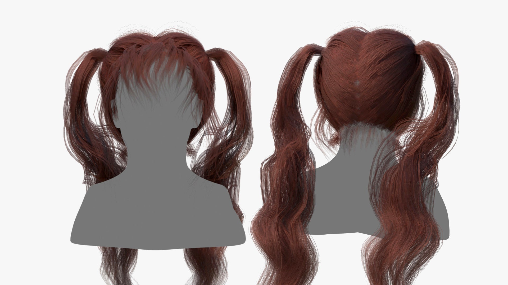 Long manga style ponytails hair 3D model in OBJ with lowpoly and PBR textures by Heledahn