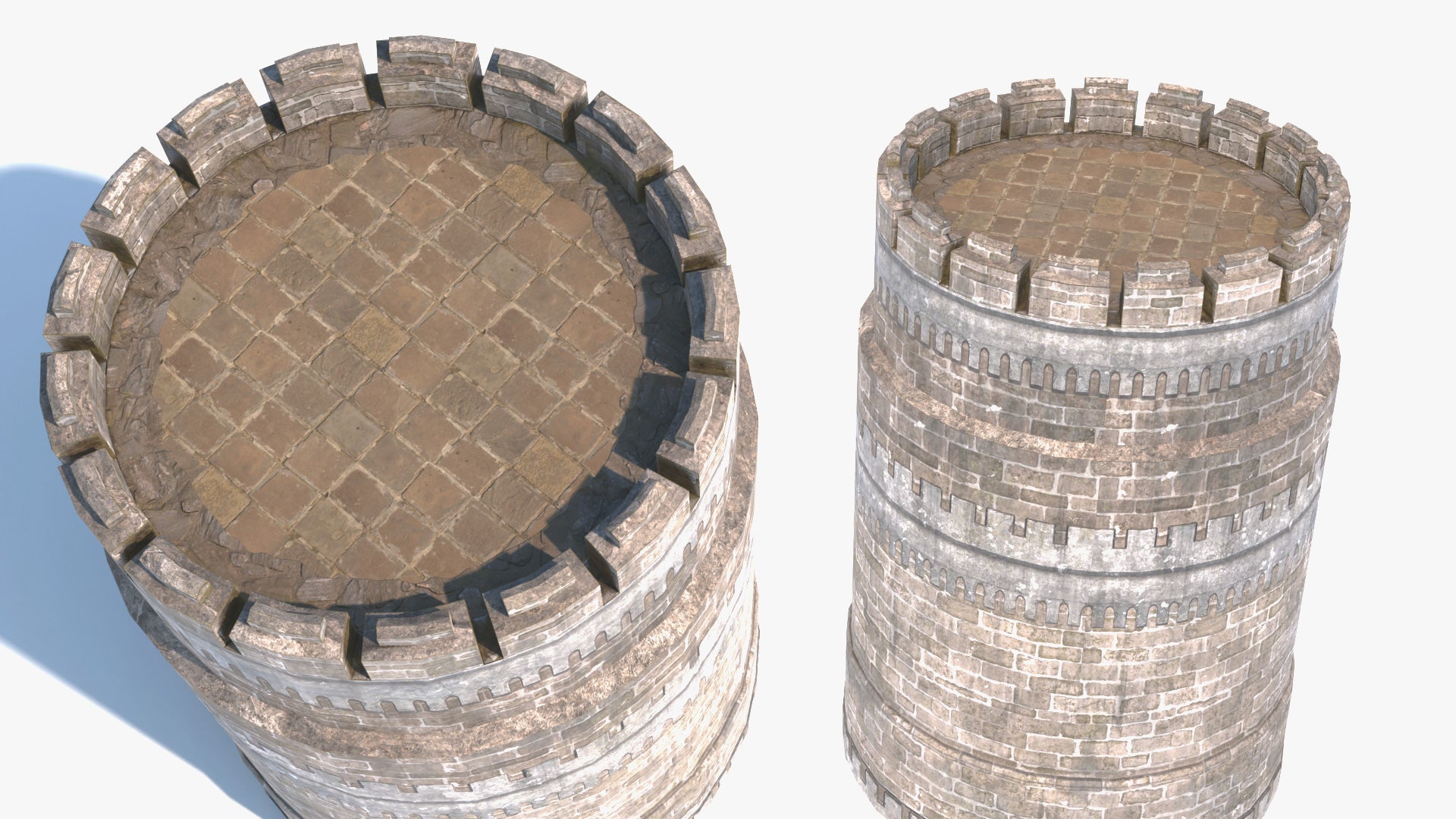 3D model of a medieval castle round mural tower