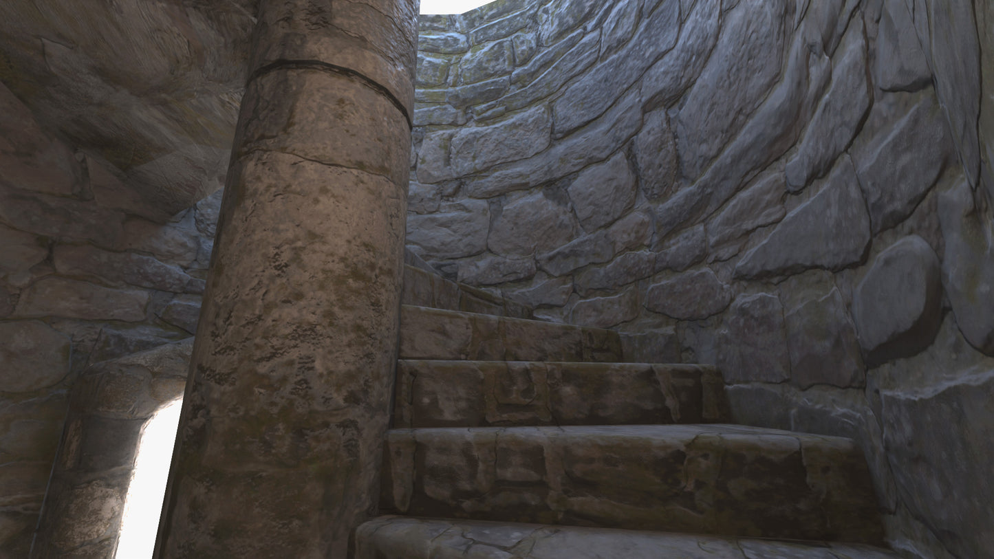 3D model of a medieval castle spiral staircase