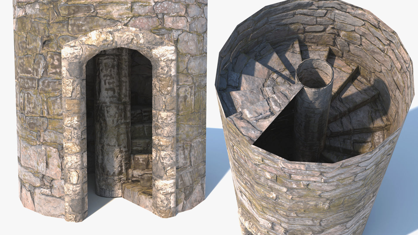 3D model of a medieval castle spiral staircase