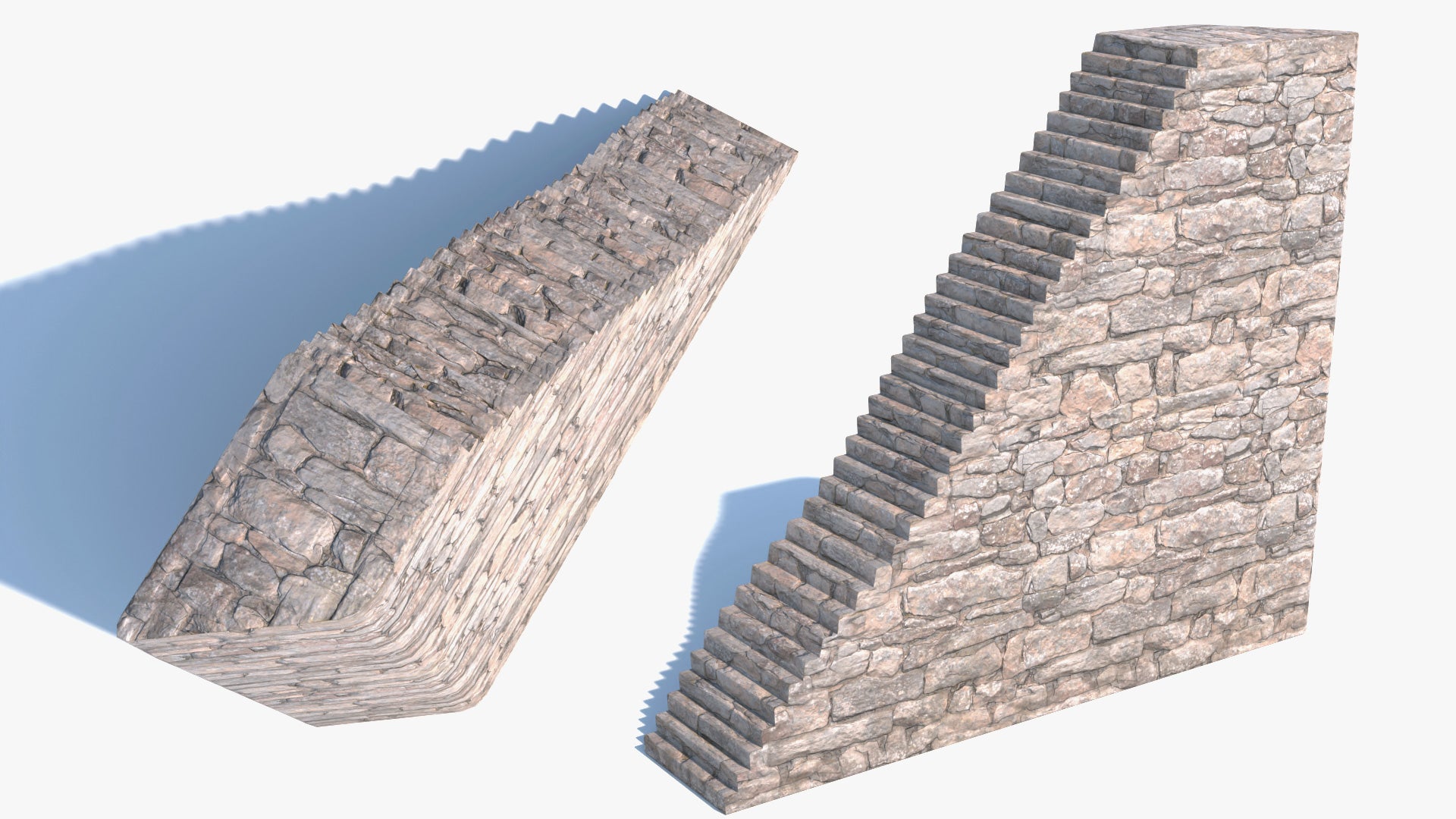 3D model of a medieval castle outdoor wall staircase