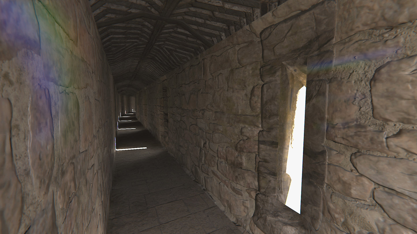 3d model of a medieval castle walls inside tunnel