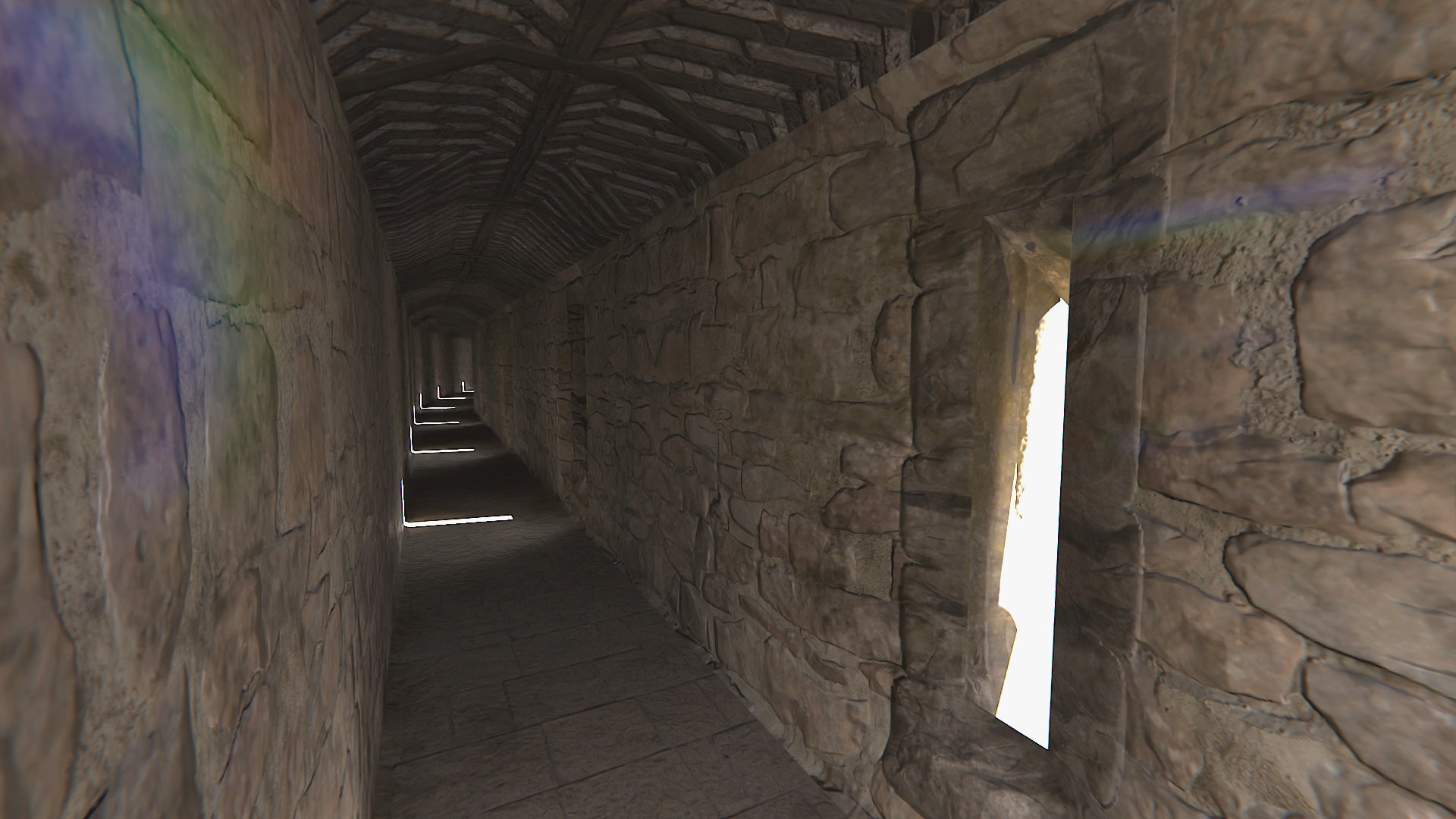 3d model of a medieval castle walls inside tunnel