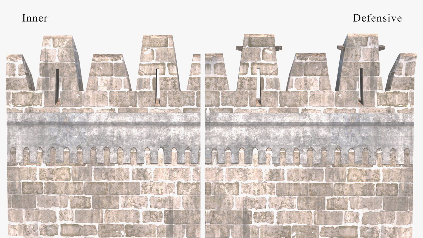 3d model of a medieval castle walls, defensive and inner