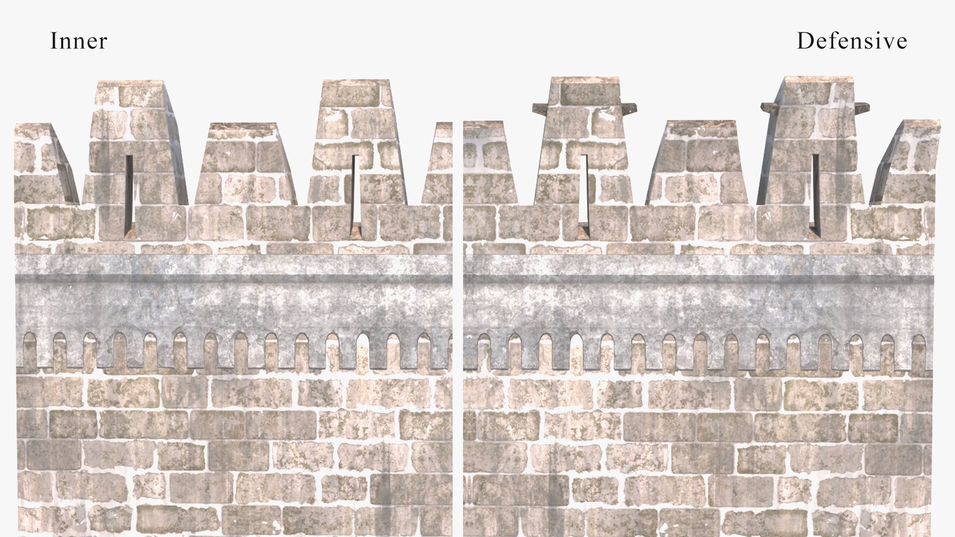 3d model of a medieval castle walls, defensive and inner