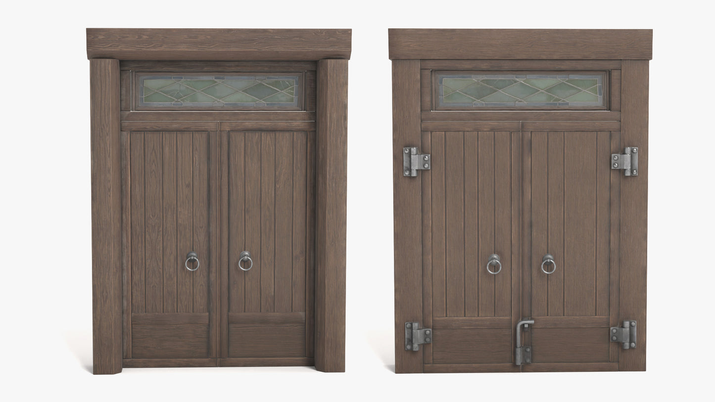 Medieval Double Door with Leaded Window