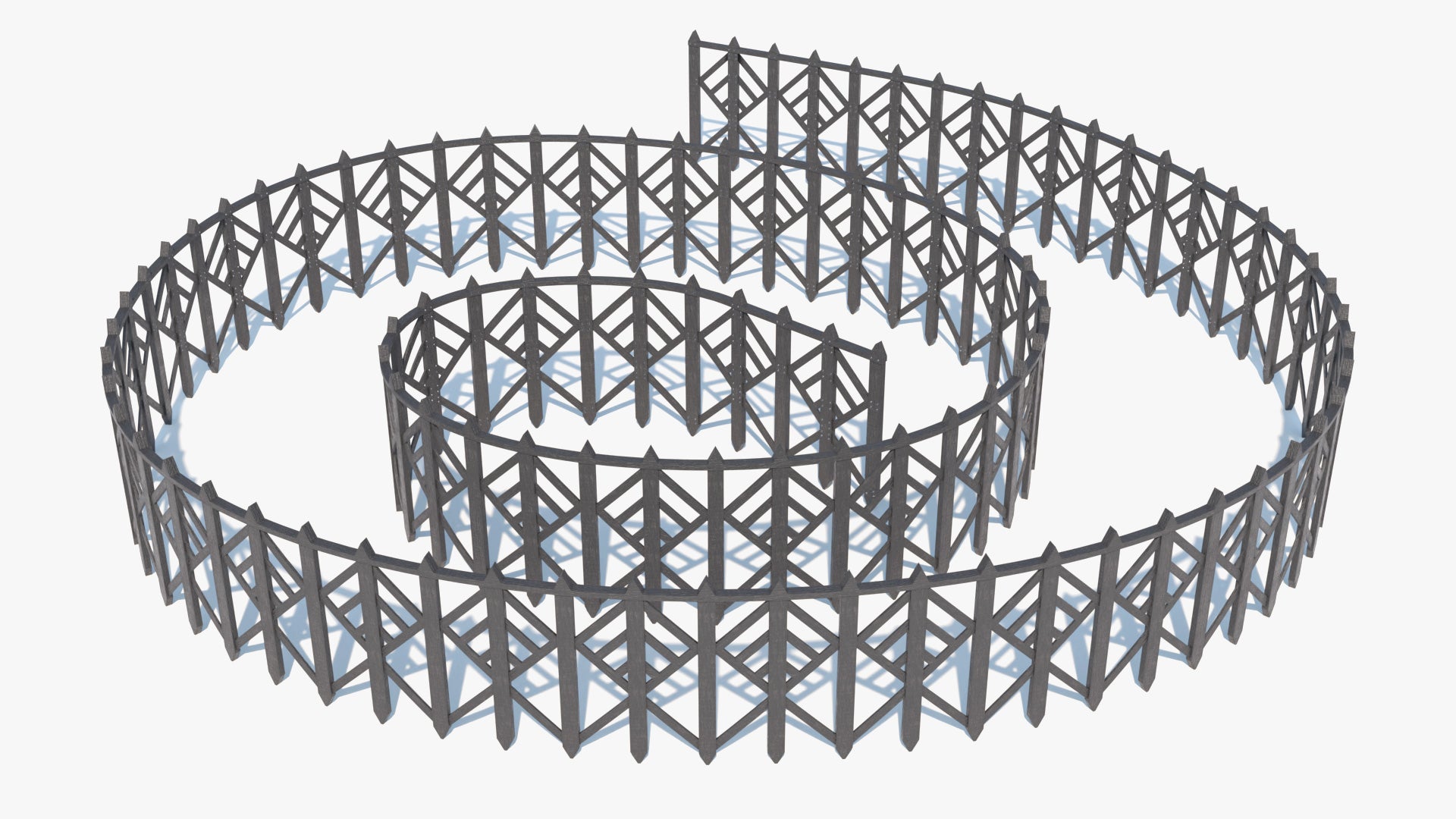 Stylish, yakisugi wooden fence structure 3D model, modular, game asset, lowpoly