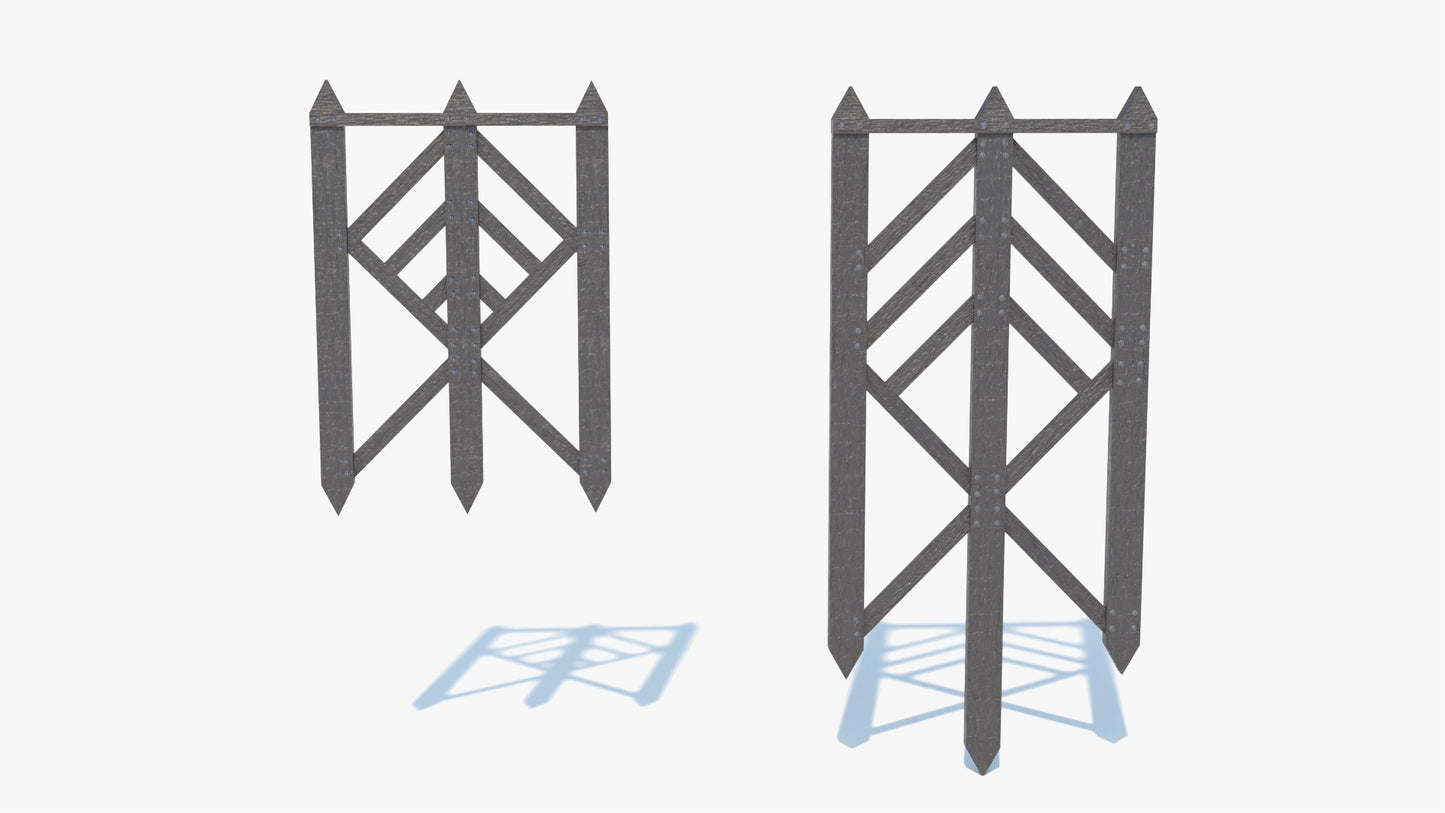 Stylish, yakisugi wooden fence structure 3D model, modular, game asset, lowpoly
