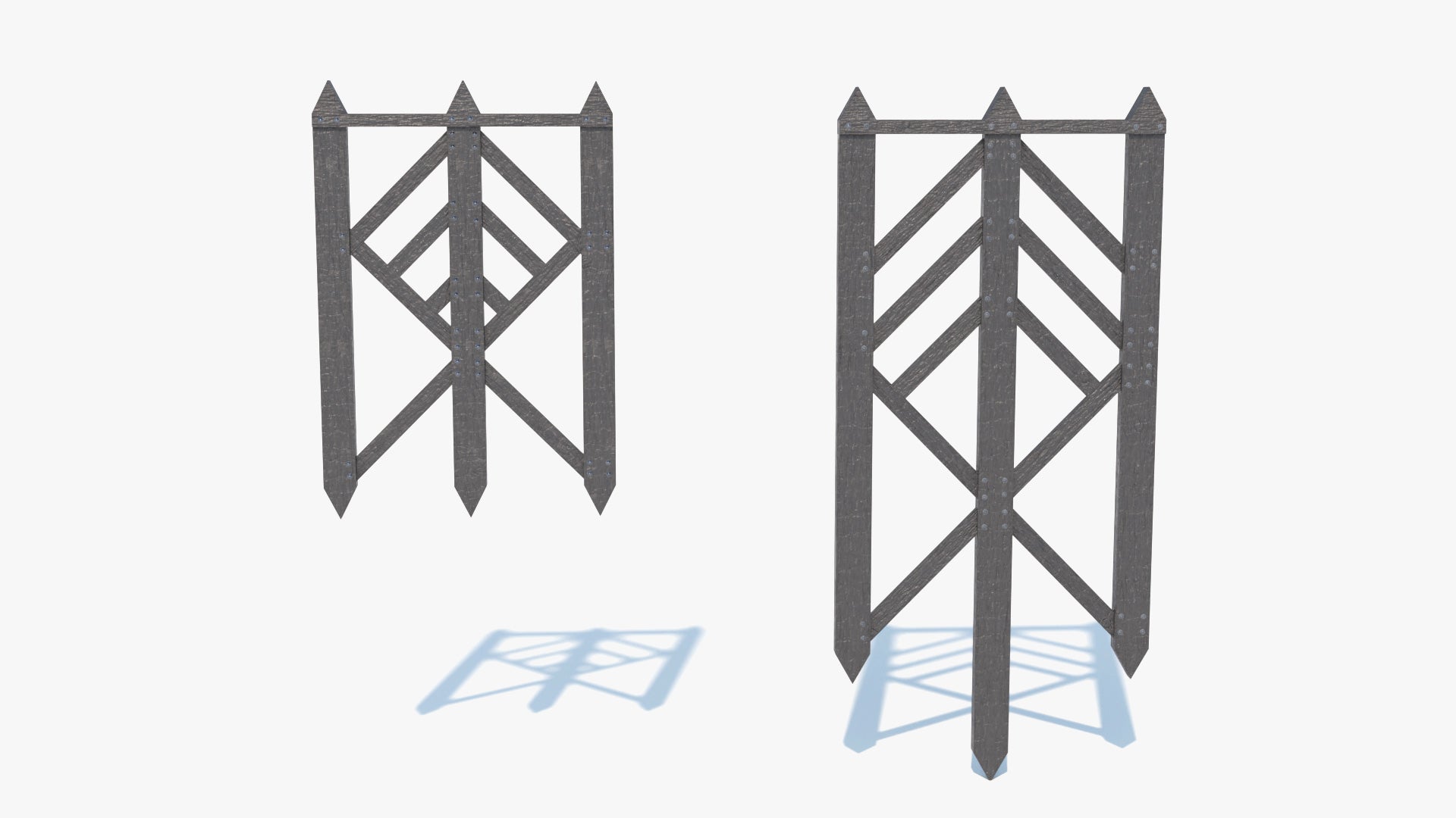 Stylish, yakisugi wooden fence structure 3D model, modular, game asset, lowpoly