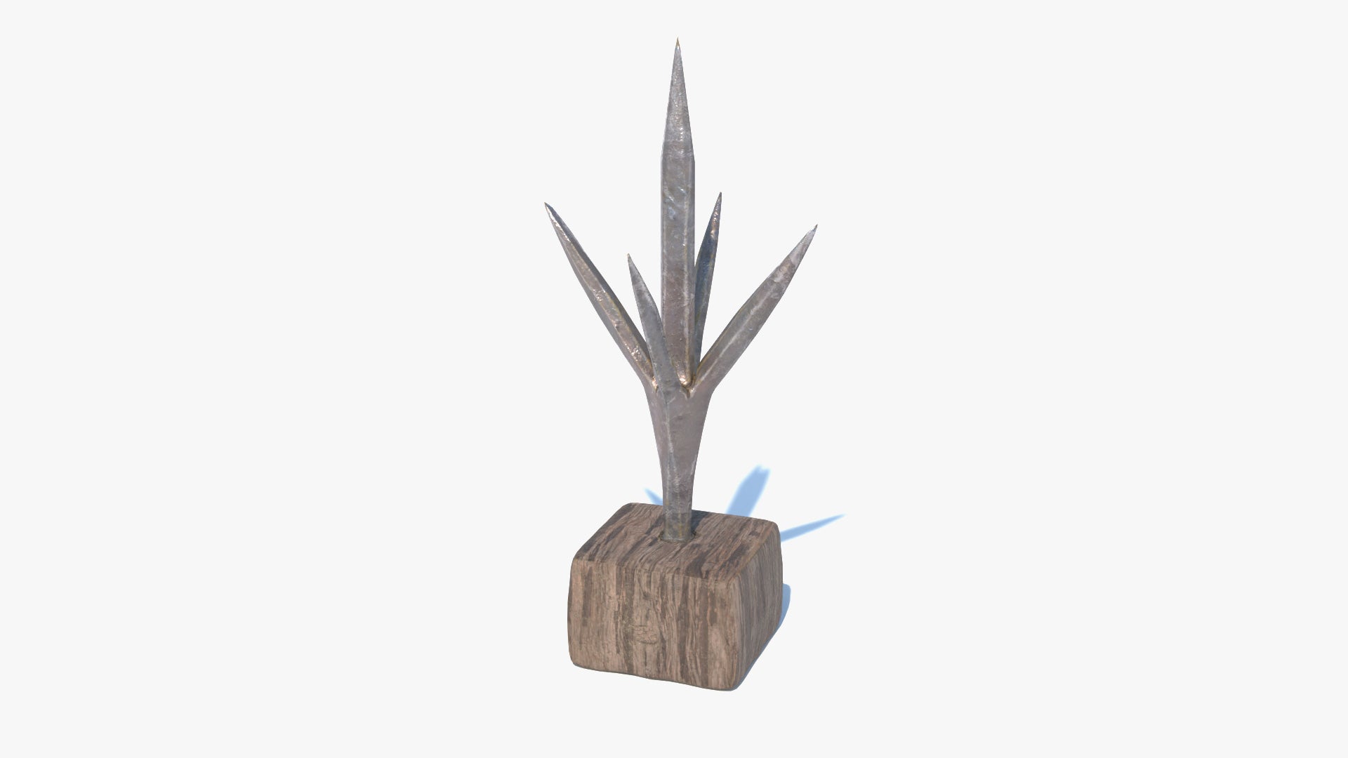 3D model of a medieval lightning rod made of weathered iron. It has a spiked design with five points in the Sylvan style. PBR textures and lowpoly count make this product great for games and cinematics.