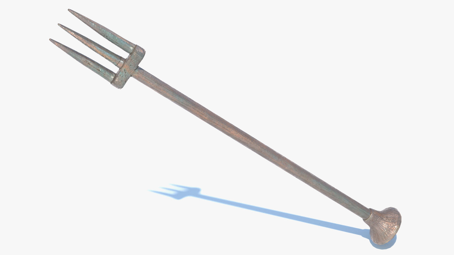 3D model of a medieval lightning rod made of weathered iron. It has a spiked design with three points in the Tar style. PBR textures and lowpoly count make this product great for games and cinematics.