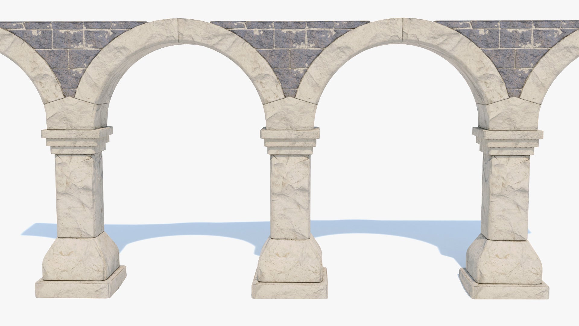 Medieval stone arcade 3D model, lowpoly, modular, pbr, game asset
