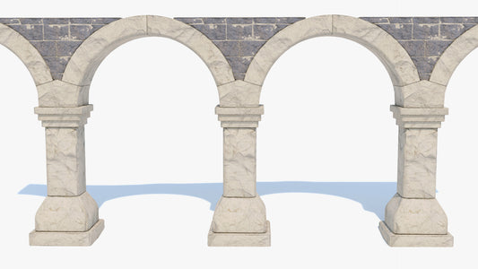 Medieval stone arcade 3D model, lowpoly, modular, pbr, game asset