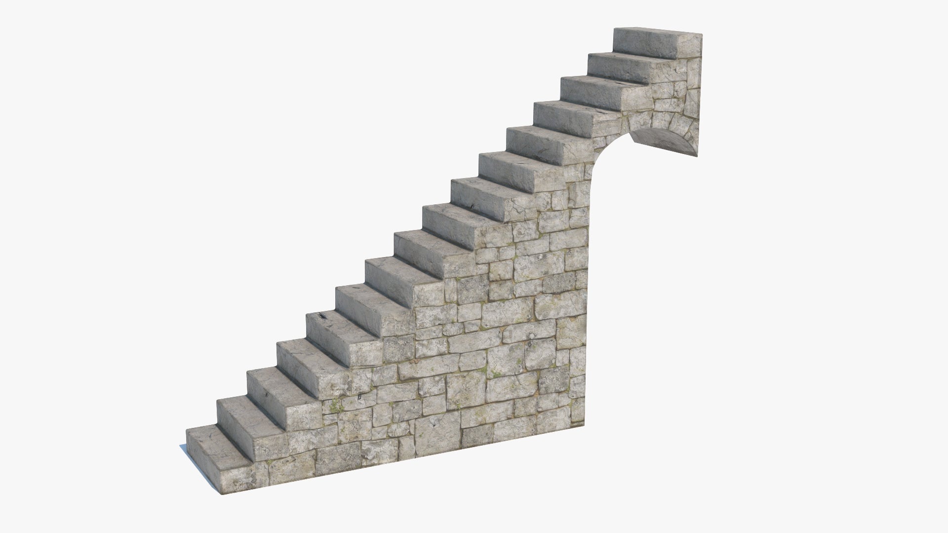 Medieval masonry stone staircase with arch, 3d model game ready, lowpoly, PBR
