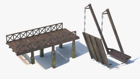 Medieval Counterweight Drawbridge 3D model with low polycount, PBR textures, gam asset